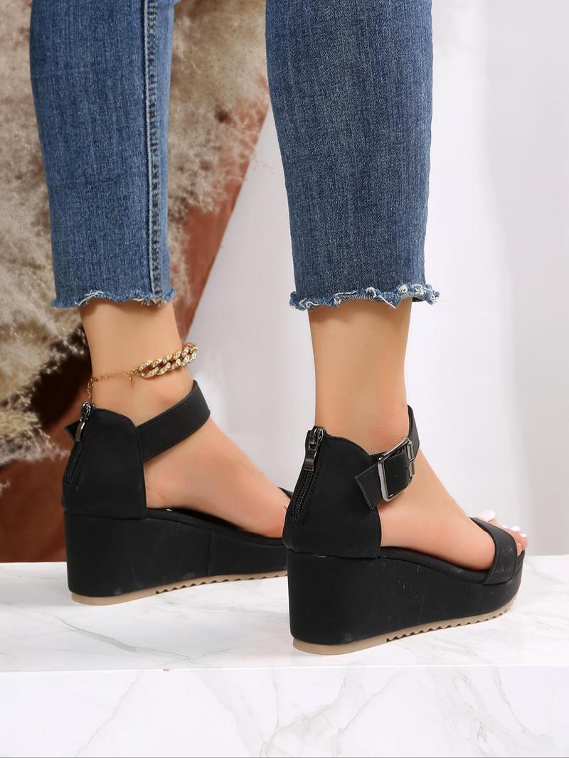 Product Introduction of Women's Fashionable Solid Color Platform Sandals, Casual Versatile Buckle Decorated Sandals for Summer, Lightweight Breathable Comfortable Shoes for Daily Wear, Girl 5