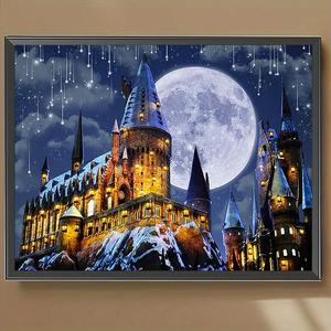 Kit de Pintura de Diamante 5D Hazlo tú mismo con Patrón del Castillo de Hogwarts, sin Marco, Pintura de Diamante 5D Colorida para Decoración de Pared de Dormitorio