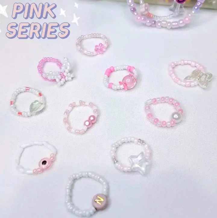 Cincin Manik Pinkeu Series/Cincin Manik Korea /Ring Manik Daisy/Ring Beaded Pinkeu/set ring daysi/Gelang Cincin Kalung daysi Perempuan 0
