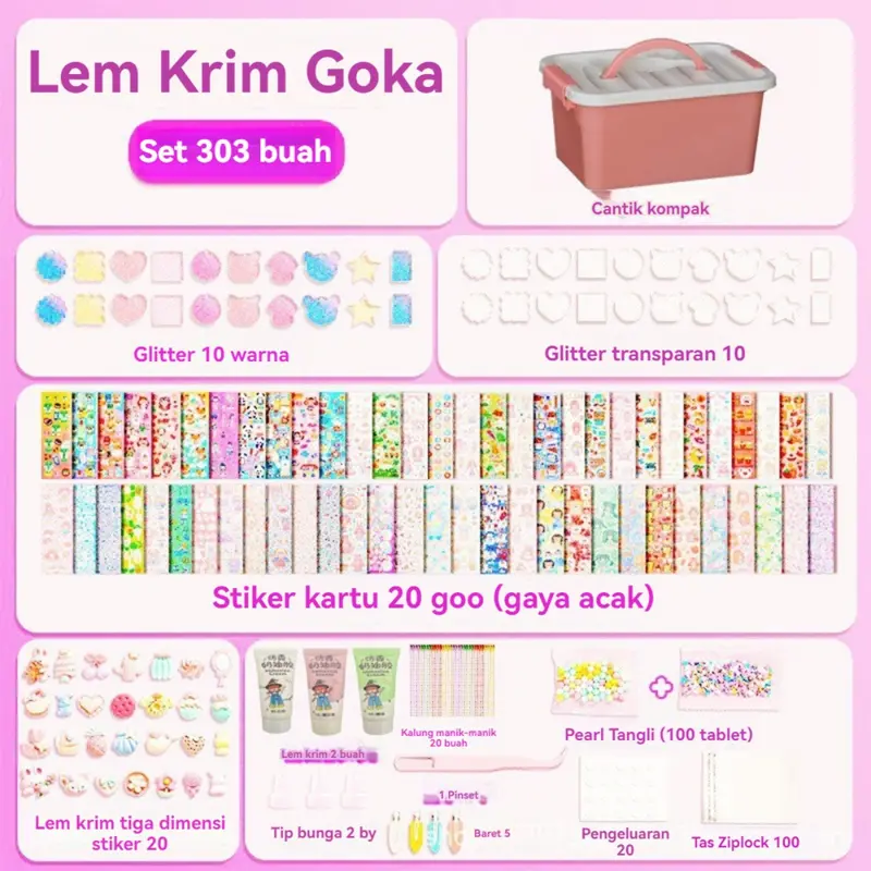 303Pcs Set Mainan DIY Cream Adhesive & Dekorasi Krim Tanah Liat, Set Lengkap Alat Kreatif untuk Anak, Stiker Krim, Alat Dekorasi, dan Mainan Edukasi untuk Mengembangkan Keterampilan Motorik Halus Anak-anak 4