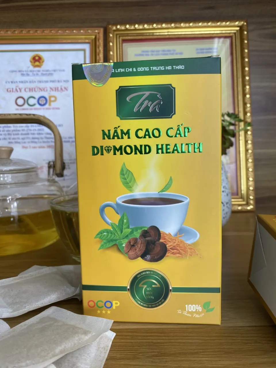 Trà Đông trùng hạ thảo Linh chi Hữu cơ Tự nhiên, Bổ thận Mát gan Ngủ ngon tr areca