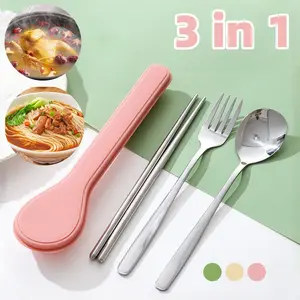 3-in-1 Set Sendok Anak-anak /Peralatan Makan Perjalanan Untuk Anak-anak Dan Orang Dewasa/baja Tahan Karat 410 Sendok, Garpu, Sumpit/set Peralatan Makan/set Peralatan Makan Portabel Kitchenware