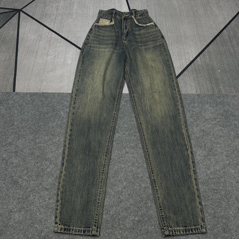  NQ_JEANS Quần Baggy Có Túi Tua Cotton Không Giãn Hai Màu Xanh Đậm Và Xanh Nhạt Dài 105CM  BG05 