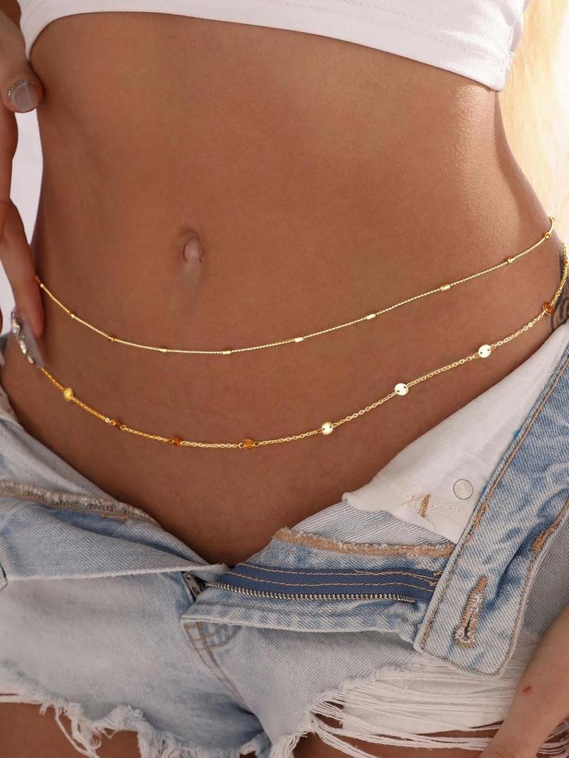 Product Introduction of Women's Simple Style Plain Color Beaded & Round Charm Waist Chains, Casual Trendy Waist Chain for Party & Daily Clothing Decor, Trendy All-match & Exquisite Jewelry for Birthday Gift 4