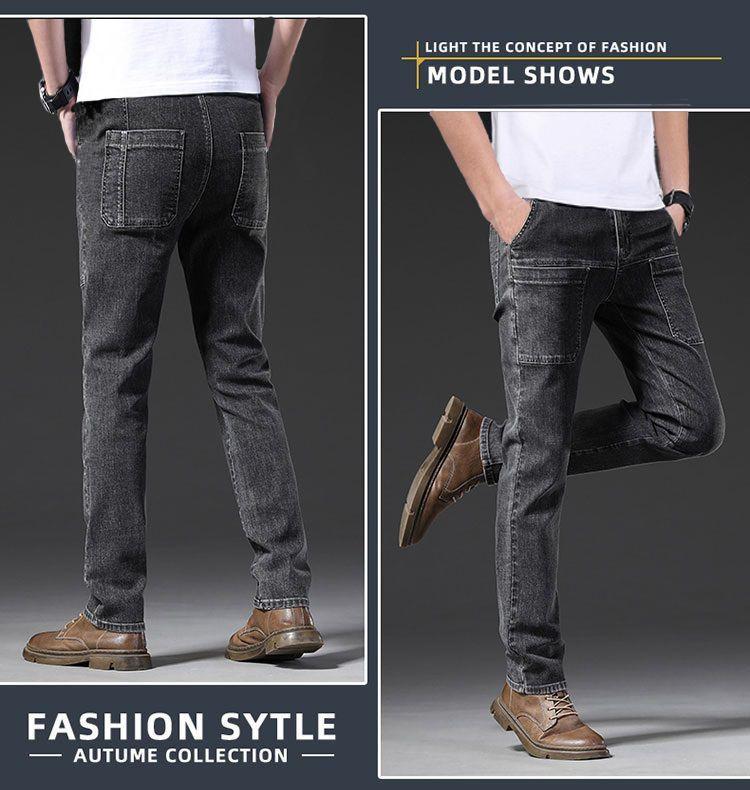 Product Introduction of Six-Pocket Men's Jeans Summer Super Elastic Straight Loose Elastic Zipper Pants Multi-Pocket Cargo Pants Men's Hard-Wearing Shorts 11