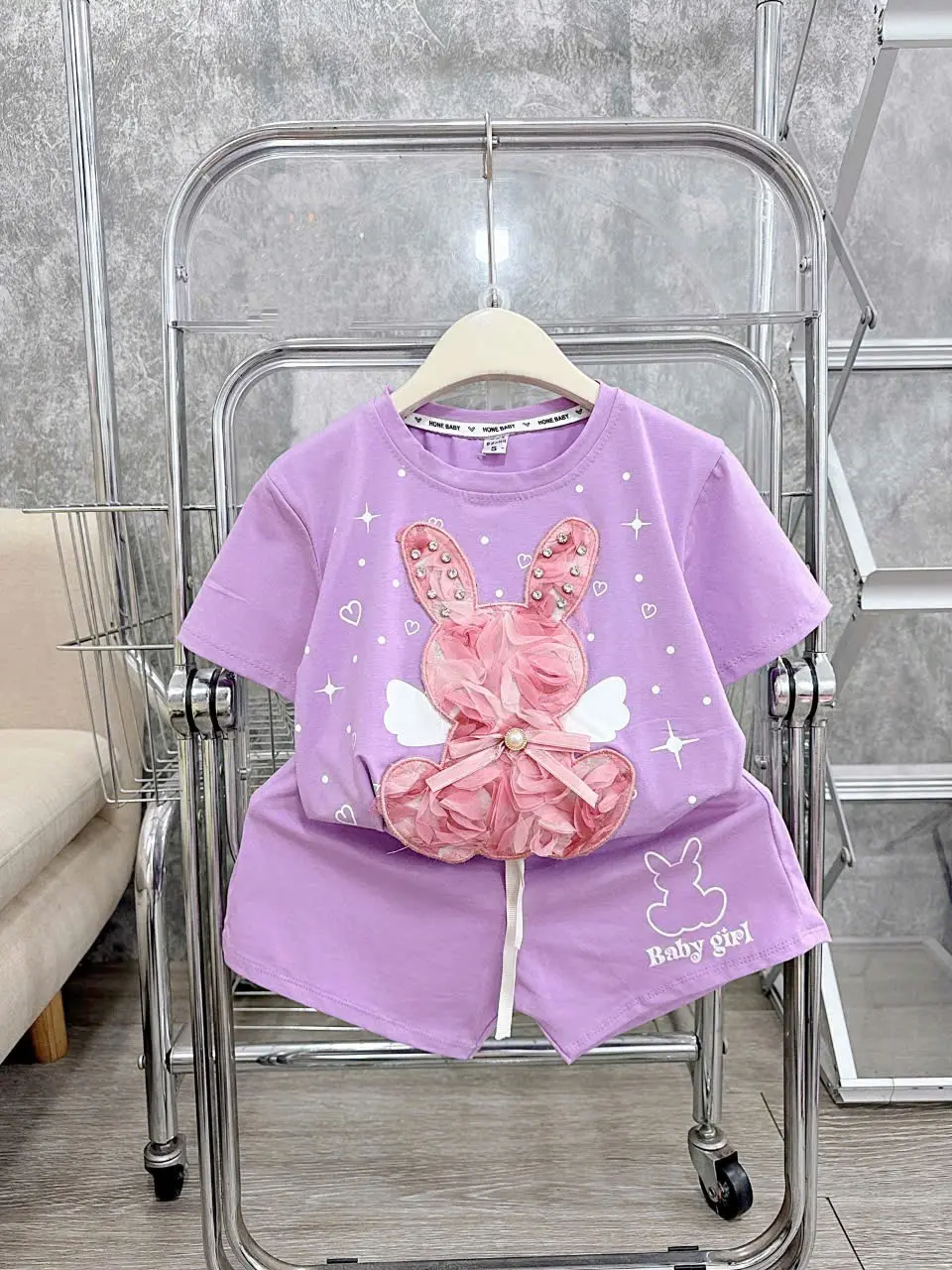 16-20kg  Bộ quần áo cotton mát THỎ CÓ CÁNH cho bé gái