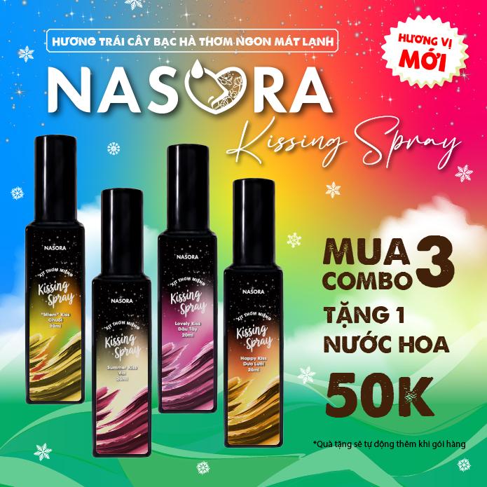 Xịt Thơm Miệng Kissing Spray Nasora 20ml Hương Vị Mới Ngọt Ngào Thơm Mát Xịt Miệng Xịt Hôn Nasora