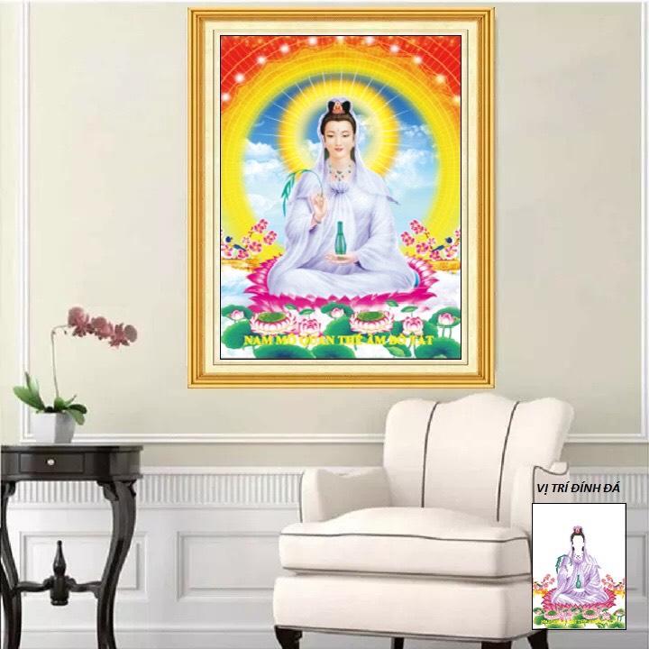 Tranh Đính Đá Phật Quan Thế Âm Bồ Tát - kích thước : 50x65cm tranh chưa gắn đá