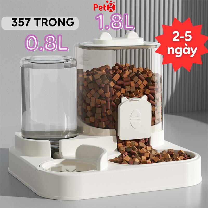 Bình nước cho chó mèo kèm bình chứa thức ăn khô khay hạt tự động cho chó mèo theo bộ 1.8L PetX