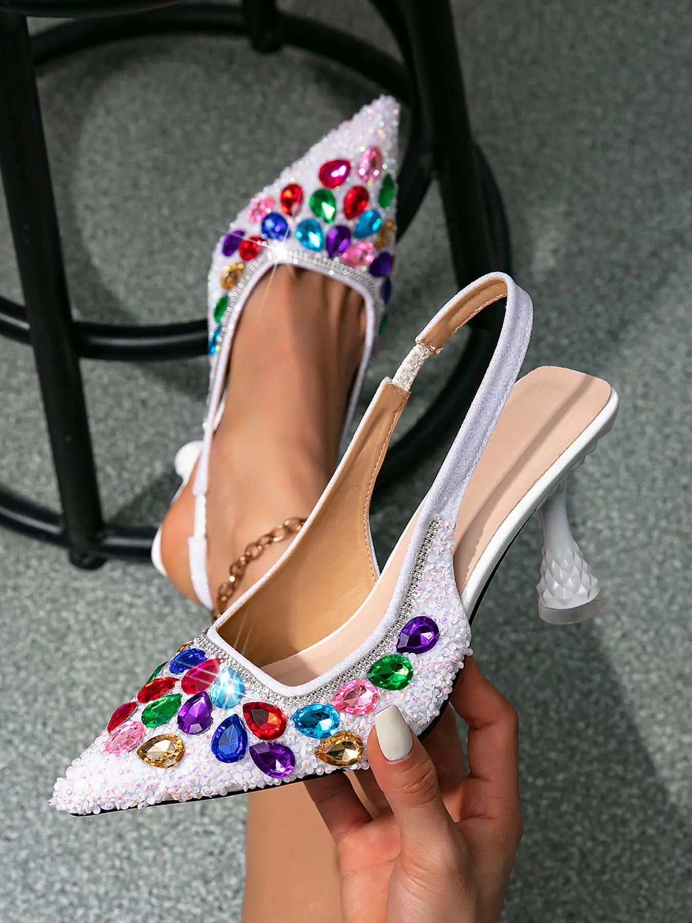 Women's Fashionable Rhinestone Decorated Spool Heels, Elegant Pointed Toe High Heels for Party, Daily Clothing Decor for Women & Girls