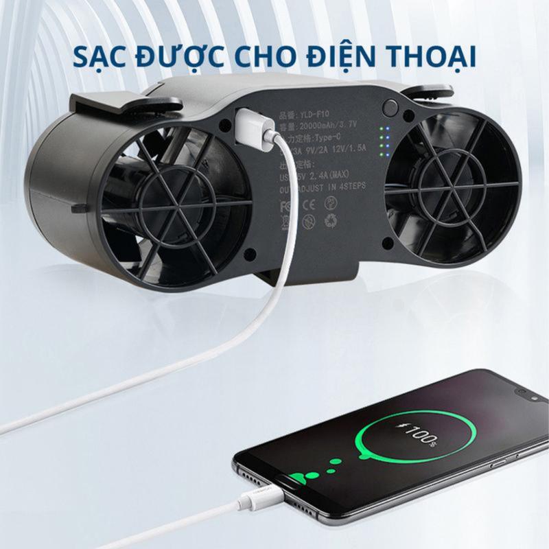  Quạt đeo cổ mini đeo hông pin siêu trâu quạt đeo thắt lưng quạt kẹp tích điện lửng 2 luồng 4 cấp độ 