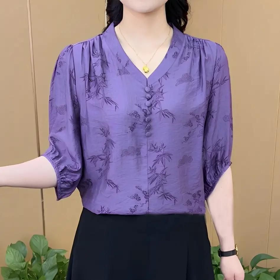 Áo Sơ Mi Tay Lỡ Cúc Bọc Họa Tiết 3D Kiểu Dáng Sang Trọng Mới Lạ  ( HC1 ) Top Nữ Women Shirt
