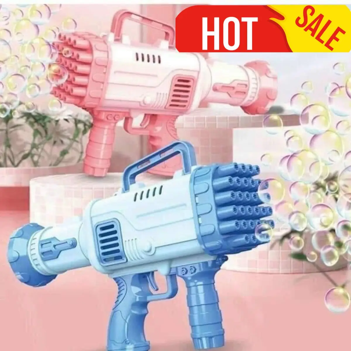 Đồ chơi bắn bong bóng xà phòng 32 lỗ 2 màu xanh hồng cho bé