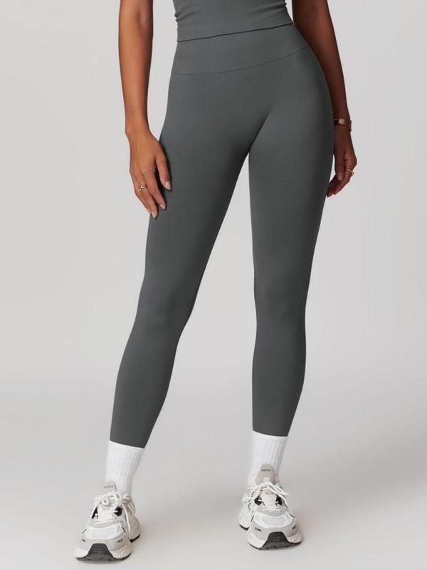 Women's Solid High Waist Seamless Sports Skinny Pants, Sporty Comfy Breathable Leggings for Yoga Gym Workout, Ladies Sportswear for All Seasons 9