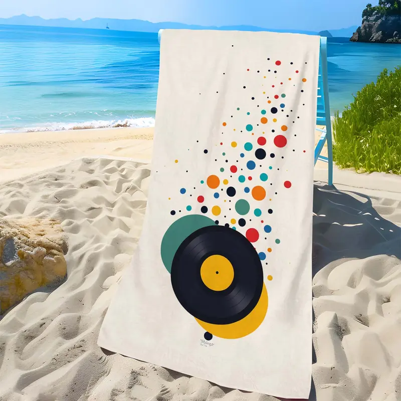 Vinyl Record Pattern Beach Towel, Soft Comfortable Lightweight Sand-proof Beach Towel, Water Absorbent Towel for Travel Swimming Surfing Camping 0
