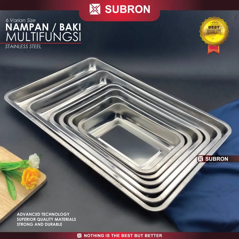SUBRON Nampan Baki 31cm x 21cm Multifungsi Wadah Saji Makanan Stainless Tebal Kuat Sayur 3