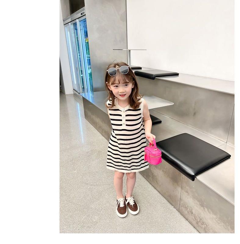 Product Introduction of 100% Cotton Children's Baby Girl Children 2024 Summer New Korean Style Stitching Tie-Dyed Mid-Length Polo Dress 13