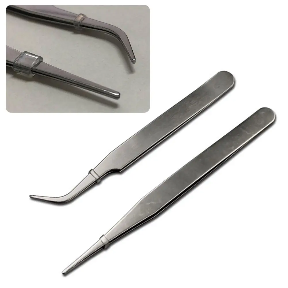 Nhíp Mini Bằng Thép Không Gỉ, 2 Chiếc, Đầu Cong Và Thẳng, Dụng Cụ Sửa Chữa Tháo Lắp