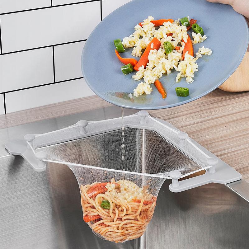 Khay + túi lọc rác bồn rửa nhà bếp LIVING C,  khung tam giác gắn bồn gọn gàng, tiện lợi 1