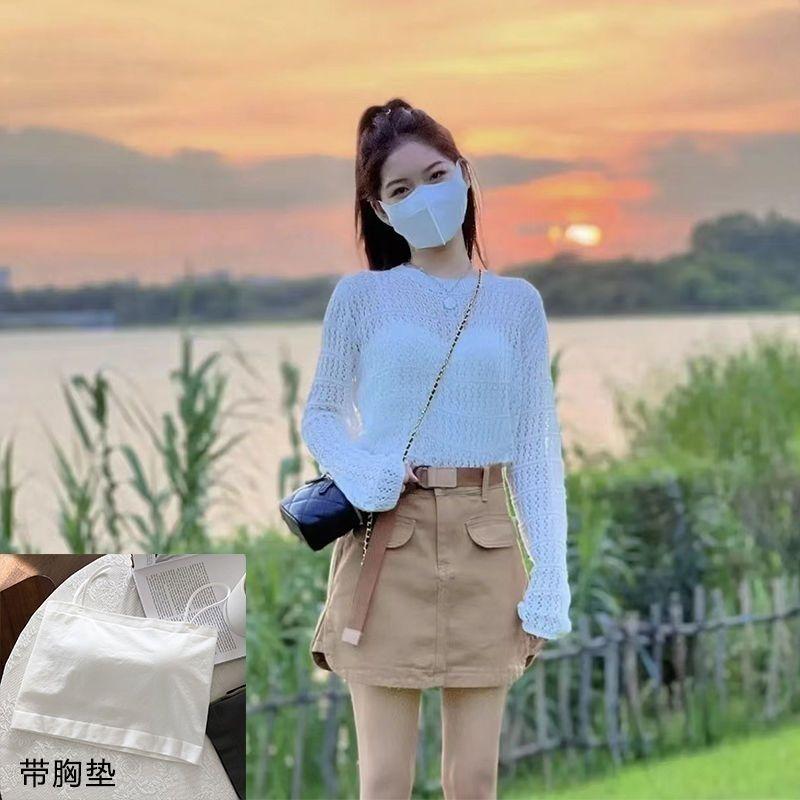 Product Introduction of Áo Len Mùa Hè Cho Nữ, Dáng Rộng Vừa Vặn, Phong Cách Thường Ngày Phong Cách Hàn Quốc, Thiết Kế khoét Áo Dài Tay Mỏng, Thích Hợp Mặc Ngoài Trời, Hàng Mới Về Năm 2024 6