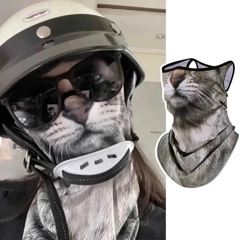 Breathable Quick Drying 3D Cat Pattern Full Face Neck Guard Sun Protective Mask, Outdoor Sports Cycling Face Mask, Motorcycle Accessories 3