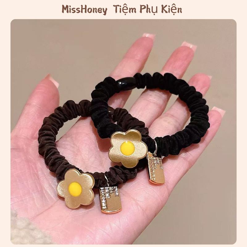  Dây Cột Tóc Đuôi Ngựa Charm Kim Loại Hình Bông Hoa Cao Cấp Sang Chảnh Cho Nữ 