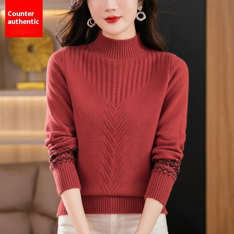 Áo len cao cấp mặc cho mẹ dài tay nửa cao cổ áo sơ mi cơ sở dệt kim có thể được mặc bên trong hoặc ngoài trời thích hợp cho mùa thu và mùa đông chất lượng quầy hàng thời trang nữ