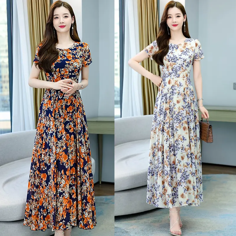 Váy Mùa Hè, Thời Trang Nữ, ngắn Tay, Váy Hoa, Cỡ Trung Bình Và Cao Tuổi, Quần Áo Phụ Nữ, Đầm Midi Mùa Hè Dress Women Khuy