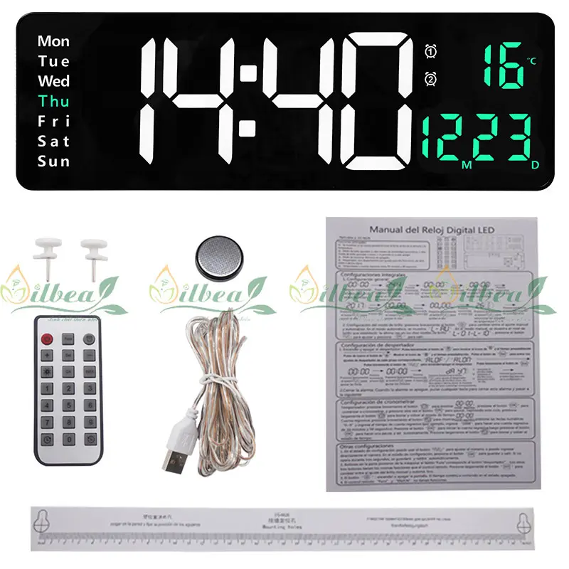 Đồng Hồ LED Điện Tử Treo Tường Màn Hình Lớn 16Inch Điều Khiển Từ Xa Đa Chức Năng Decor Phòng 2