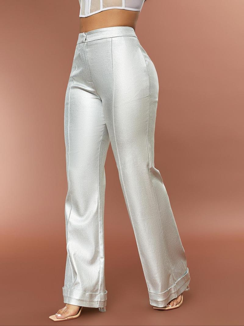 Product Introduction of Women's Metallic Pocket Flare Leg Pants, Party High Waist Trousers for Nightclub Music Festival Valentine's Day, Ladies' Bottoms for Spring & Fall, Bell Bottom Pants Gift 3