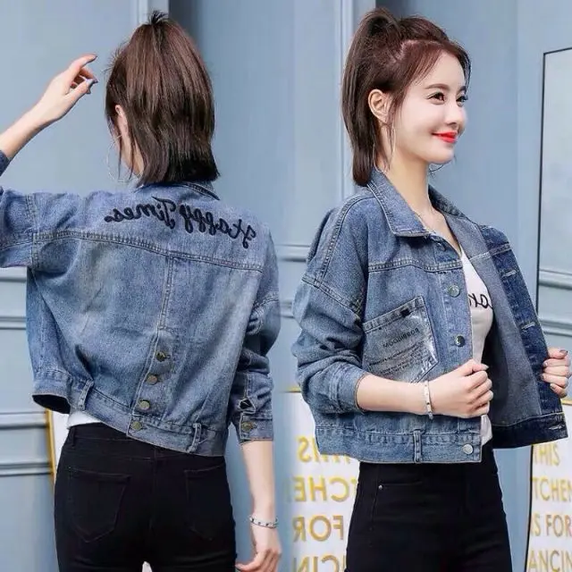 [TN] Áo khoác jean nữ đẹp form lững thêu Happines siêu chất bao đẹp-A3107