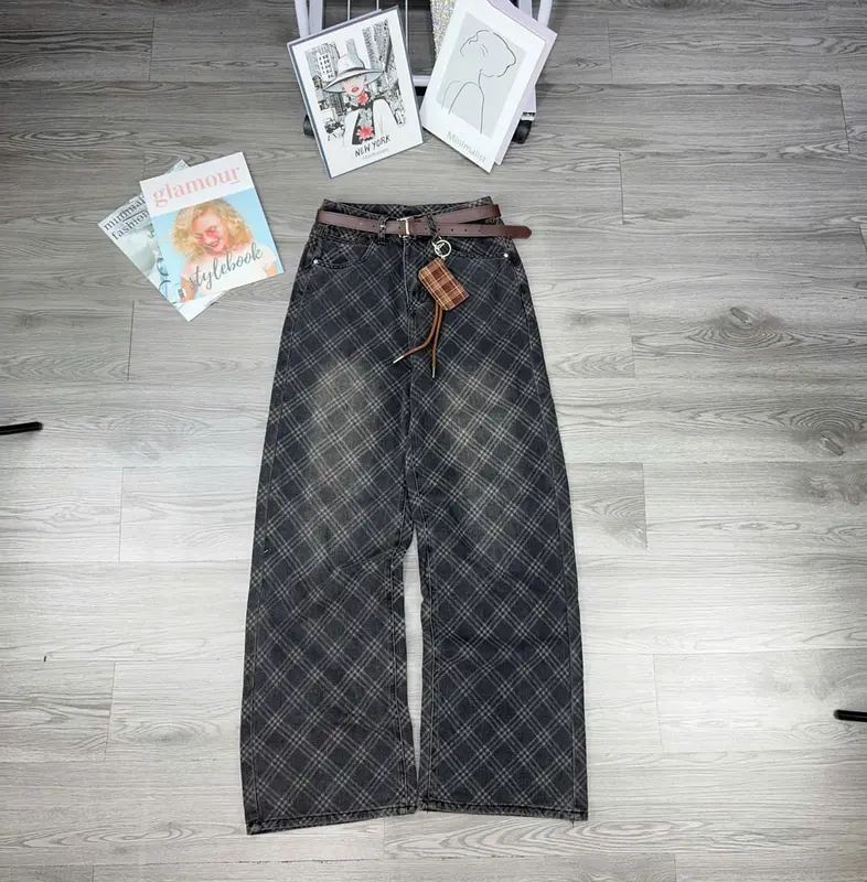 Quần Bò Suông Caro Mix Đai Cao Cấp #8036-1 2