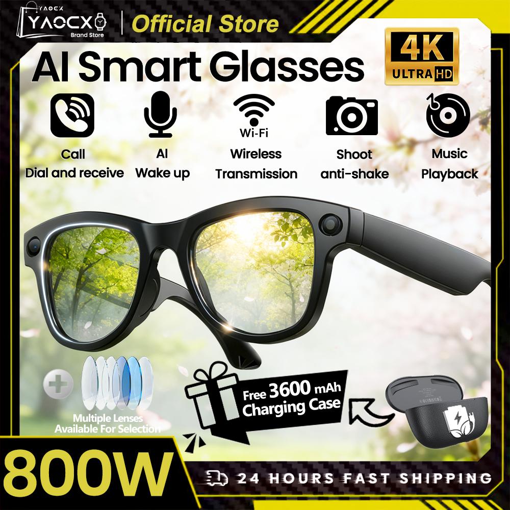 2026 4K HD AI Smart Glasses 32GB Storage 800MP Camera WiFi Transfer BT Call Chat GPT Voice Assistant with 3600mAh Charging Case - Image 2