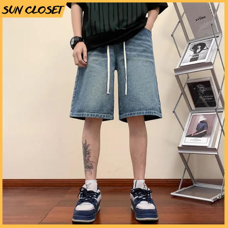 Quần short jean nam nữ SUN CLOSET S2 Wash Xanh Đậm đa dạng mẫu mã năng động thoải mái Menswear Ong Pants Có Túi Loang 2