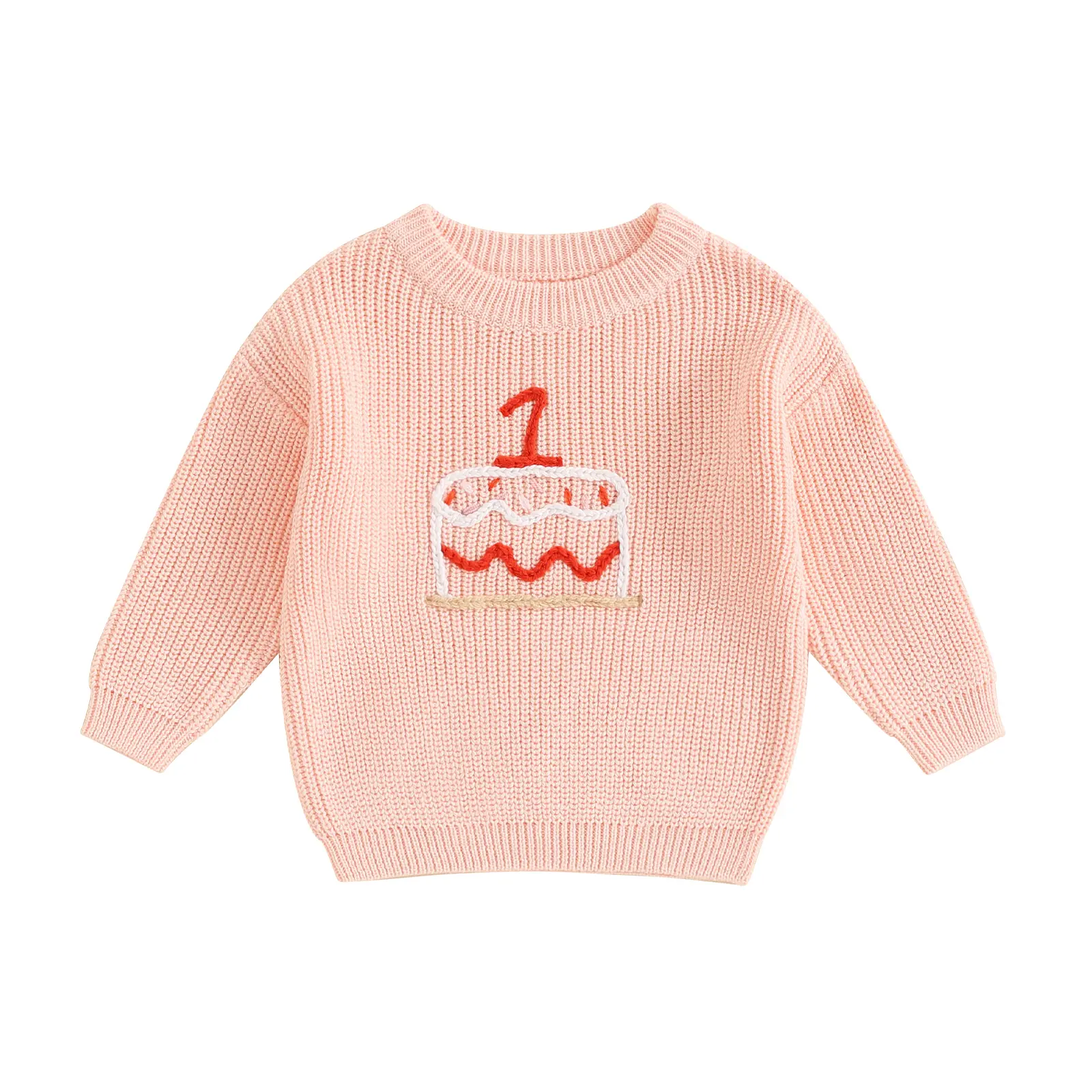 Baby Autumn Winter Knit Sweater Long Sleeve Round Neck Cake Embroidery Knitwears Advised age:9-18 Months