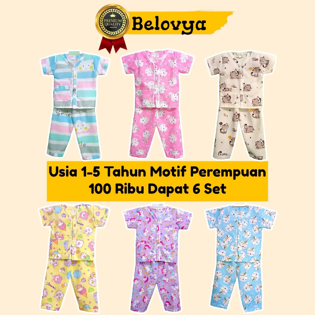 PIYAMA ANAK KIDS USIA 1-5 TAHUN 100 RB DAPET 6 SET MOTIF CEWEK Perempuan Tidur Katun