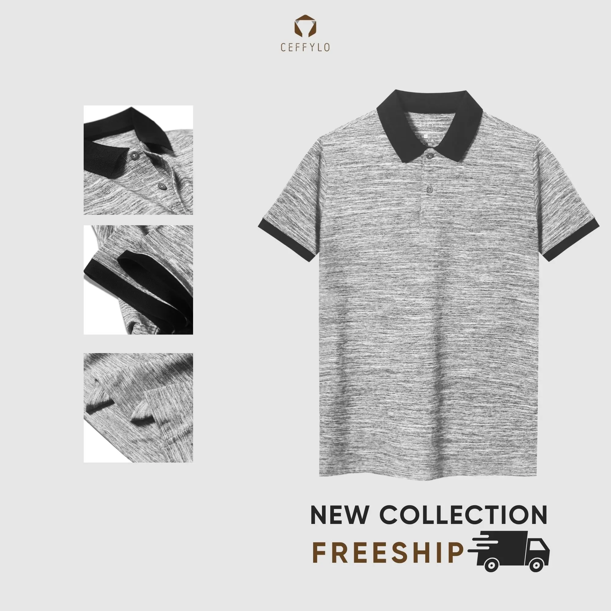 Polo Nam Cộc Tay CEFFYLO Vải Cotton Thoáng Mát Mềm Mại Dáng Slimfit Thời Trang Nam