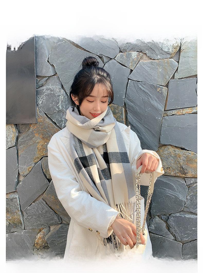 Product Introduction of New Plaid Scarf Women's Japanese and Korean Style Sweet Warm Scarf Fashion Shawl Autumn and Winter Artificial Cashmere Scarf enamel  pins selendang  bahu  klasik 19