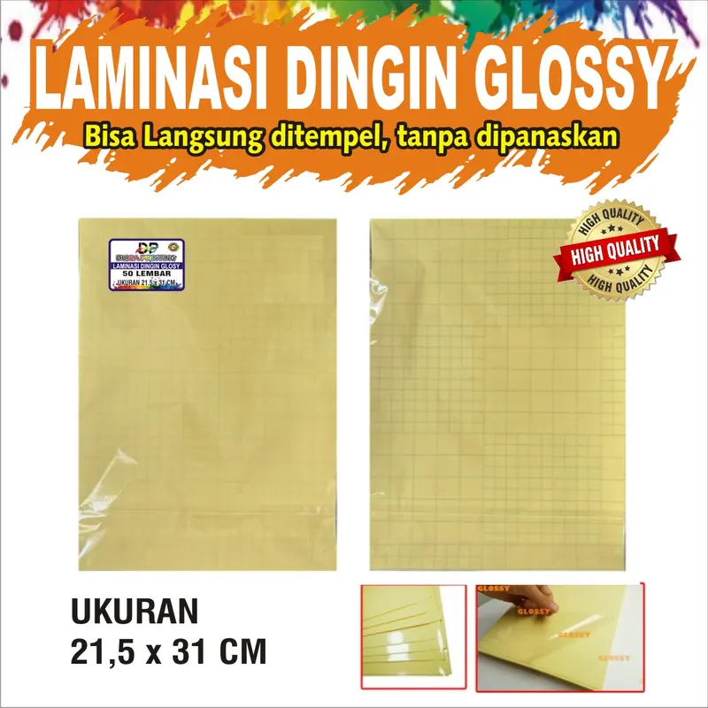 Plastik Laminasi Dingin A4 isi 50 lembar - Motif Glossy, ( Sticker Bening Transparant Pelapis Kertas Foto Glossy Photo Paper 1