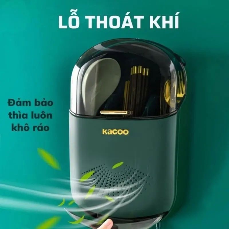 Hộp đựnġ Đũa Muỗng Treo Tường Có Khay Đỡ Nước - Ống đựnġ đũa gắn tường có nắp đậy - Bảo vệ thìa đũa muỗng khỏi bụi bẩn, côn trùnġ - kícḣ thước: 31x20x8 cm - Kitchen 7