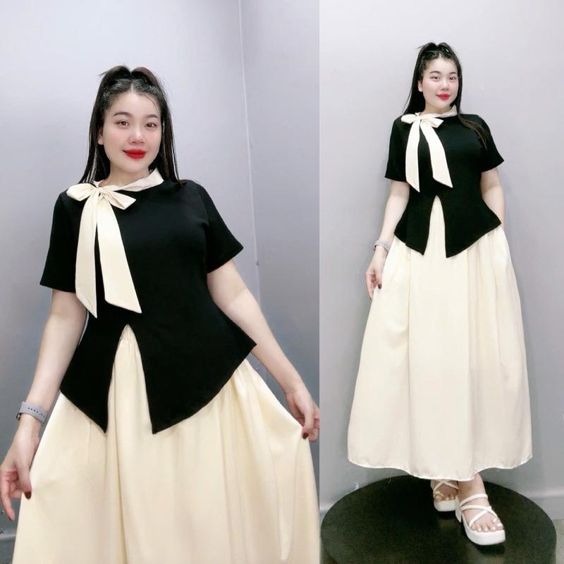 Set Bigsize (Áo + Váy) CÓ LẺ ÁO, Set Sang Dự Tiệc Chất Vải Thun Ruby Cao Cấp Phối Chân Váy Dài Tiểu Thư Có Lót Trong Cho Nữ Chuppy (58-95Kg)- SET848 Women Top