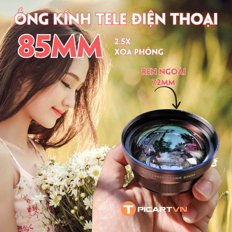  Ống kính lens tele 85mm T PICARTVN gắn ngoài dành cho điện thoại ren 17mm chụp ảnh chân dung xóa phông 