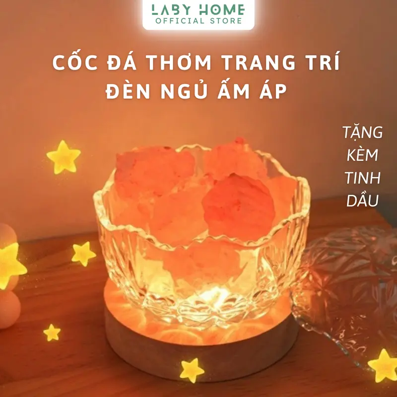 Cốc Đá Xông Tinh Dầu Kèm Đế Đèn Khuếch Tán Decor Không Gian, Đá Pha Lê Muối Lan Toả Hương Thơm Thư Giãn Thiên Nhiên 0