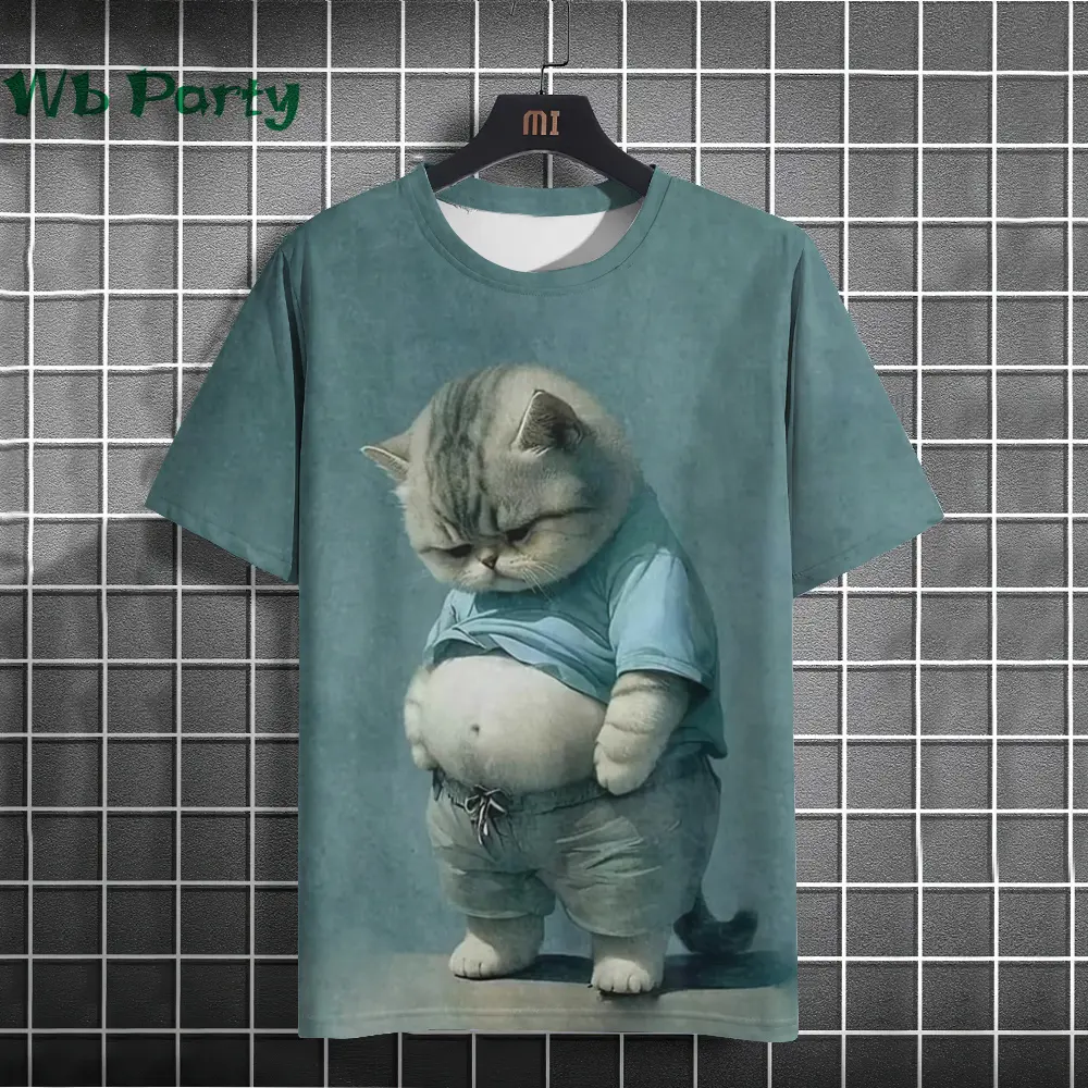Cat Print T-shirts for Men Casual Short Sleeved Tee Oversized Mens Clothing Men's Funny T-shirt Animal Print Graphic T shirts world  tshirts
