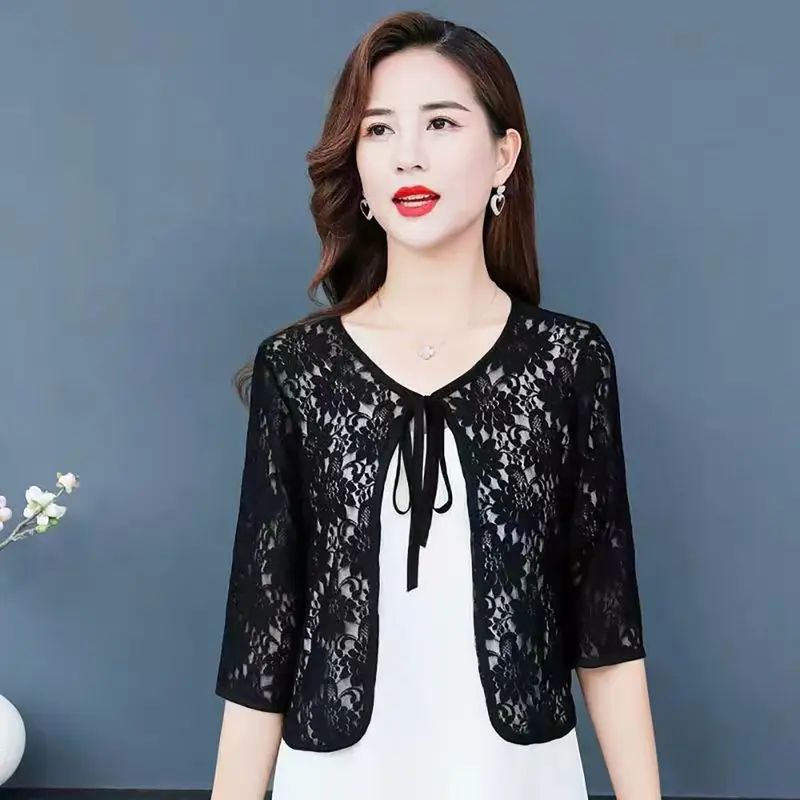 Áo Khoác Ren Mỏng, Nhiều Màu, Khăn Choàng Ren, Thoáng Khí, Áo Khoác Ngắn Mỏng, Khăn Choàng Vải Tuyn, Dành Cho Nữ 3