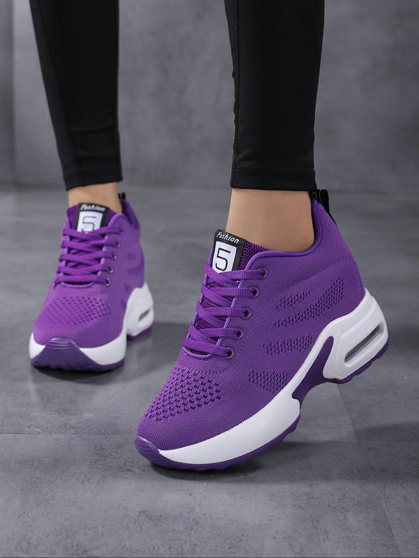 Women's Simple Design Plain Lace Up Round Toe Wedge Sneakers, Girl Casual Comfortable Letter Label Decor Wedge Trainers for Daily Footwear, Girlfriend Gifts 4