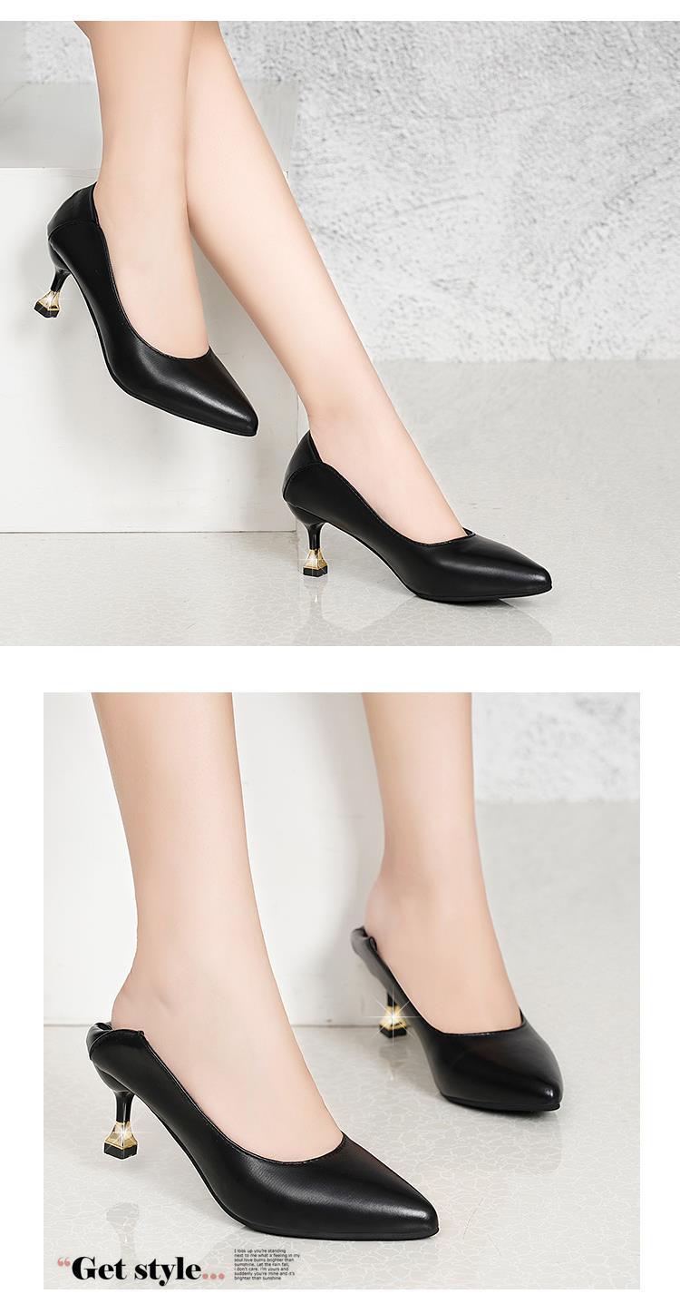 Product Introduction of Kasut Tumit Tinggi Kulit Lembut, Fesyen Baru, Internet Panas, Kasut Wanita, Tumit Stiletto, Kaki Runcing, Tumit Pertengahan, Sesuai untuk Kerja, Hitam, 2024 Shoes 8