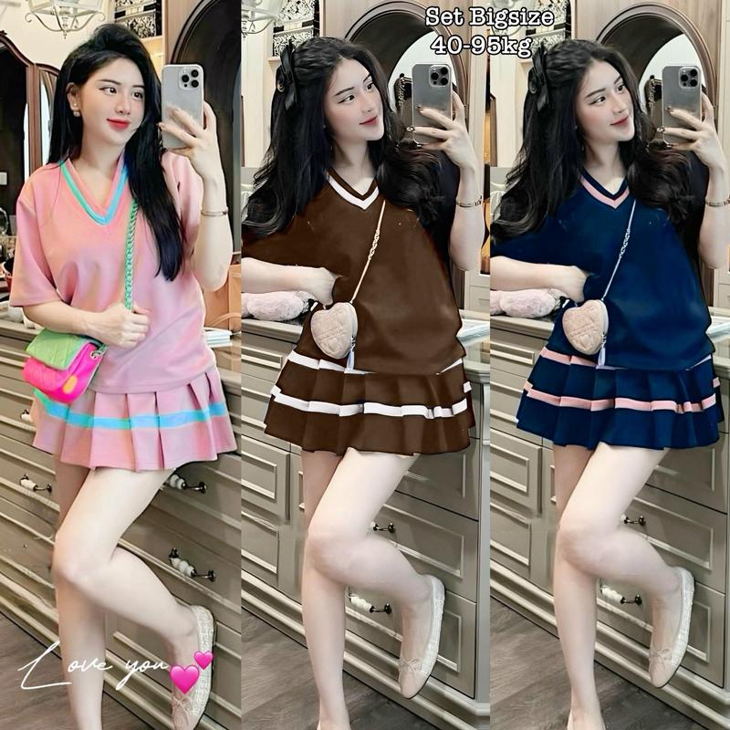 Set Đồ Bigsize - Set Bộ Váy Bigsize Thun Tăm cổ bẻ Hot Hit Thiết Kế Dự Tiệc Nữ Cao Cấp Xinh Đẹp Sang Trọng 45-95kg Nhung Đen 2201