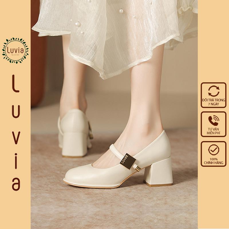  Giày cao gót 5 phân Mary Jane có quai ngang phối khóa vuông Luvia 170CG  Giày form rộng chân gầy mỏng lùi 1 size  