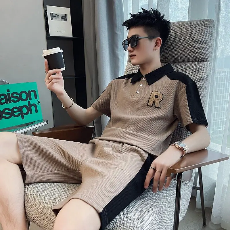 Bộ Đồ Thể Thao Bánh Quế Mùa Hè Cho Nam, Áo Polo Thường Ngày, Quần Đùi Ngắn Tay, Quần Áo Hợp Thời Trang, Phong Cách Mới 2023 1
